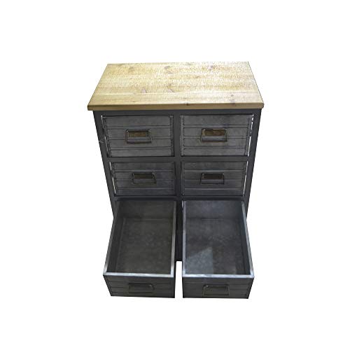 Hugh Accent Cabinet in Galvanized Gray and Rustic Brown with Eight Exposed Drawers And Solid Wood Top, by Artum Hill
