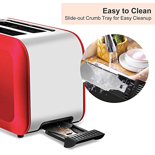 2 Slice Red Toasters, Bonsenkitchen Stainless Steel Wide Slot Bread