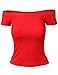 Luna Flower Women's Short Sleeve Sexy Basic Solid Off Shoulder Slim Fit Crop Top (GTEW183)