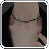 Erimberate Bohemian Leather Rope Choker Necklace Black Leather Cord Collar Necklace Short Black Wax Rope Chain Necklace Minimalist Leather Necklace Jewelry for Women Gifts
