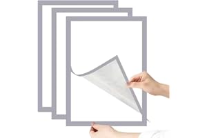 3pcs Magnetic Picture Frame Wall Mount Self-Adhesive Photo Frame, Portable Document Holder Display Tool(A4,Silver)