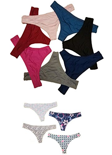 Woman s microfiber printed and solid thong panties 12 p…