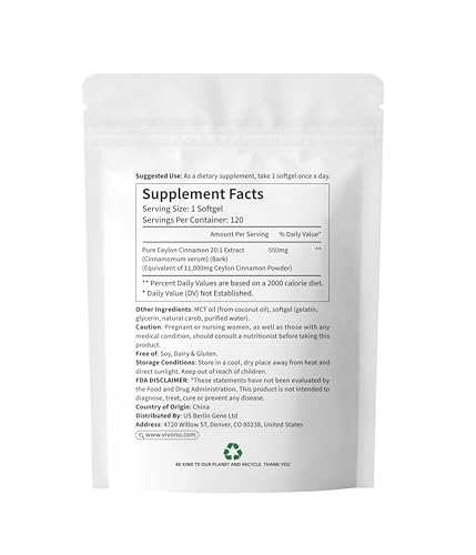 2-in-1 Organic Ceylon Cinnamon with MCT Oil Supplements Softgels, 120 Day Supply, Liposome Highly Bioavailable Extract, Energy & Metabolism Support, Non-GMO, Gluten Free, 120 Large Granule Softgels