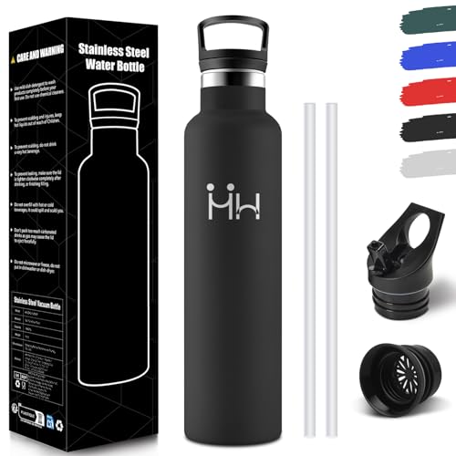 HoneyHolly Drinking Bottle 1 L Stainless Steel BPA-Free Leak-Proof Insulated Flask Double-Walled Insulated Flask with Straw Suitable for Carbonated Drinks