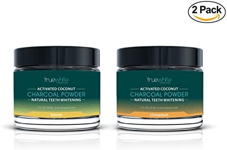 Teeth Whitening Natural Activated Charcoal Powder by truewhite - Lemon &amp; Cinnamon Flavored - Perfect Teeth Whitener with Pure Charcoal Powder with Coconut - 02 FL Oz (Lemon+Cinnamon, 2 Pack)