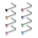 Nose Stud Ring, 8PCS 18G 316L Surgical Stainless Steel Incaton Body Jewelry Piercing L Shaped Ring
