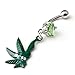 316l Surgical Steel 14g Green Gem Pot Marijuana Leaf Weed Pair Navel Ring Belly Button Bar