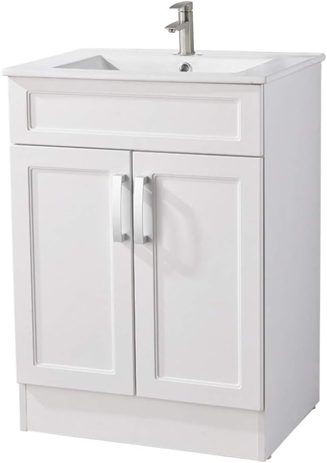 GLANZHAUS 590MM Modern Bathroom Vanity Unit Basin, With White Vanity Sink Unit Ceramic Basin Bathroom Storage Furniture