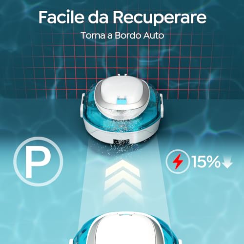 BRINBO S2 Robot Piscina, Aspirapolvere Senza Fili Ricaricabile, Doppia Filtrazione e Doppio Motore, 90min Funzionamento, 2,5H Ricarica Rapida, Parcheggio Automatico(Azul perlado Blanco)