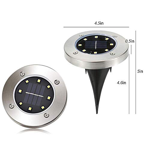 CFKJ 12 Pack Solar Powered Disk Lights, 8LED Solar Pathway Lights Solar Ground Lights,Solar Garden Light Outdoor Waterproof Garden Landscape Lighting for Yard Deck Lawn Patio Walkway-White (12)