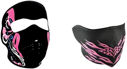 Bundle (2 Items): 1 ZanHeadgear 'Mardi Gras', Child / Kid Sized, Full Face Neoprene Face Masks -AND- 1 Zan 'Pink Flames' Half Face Neoprene Face Mask, Ski Mask