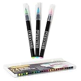 Trovino Real Brush Pens, 24 Paint Markers with Flexible Brush Tips + Bonus Water Brush, Professional Watercolor Pens for Painting, Drawing, Coloring & More, 100% Nontoxic, 24 Vivid Colors