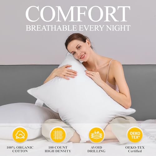 Orange Wave Duck Feather and Down Pillow – Luxury Hotel Quality Bed Pillow with Soft Medium Support,Hypoallergenic,Machine Washable,Ideal for Back & Side Sleepers,Standard (Pack of 1)
