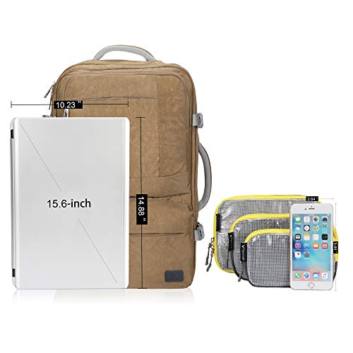 Hynes Eagle 44L Carry on Backpack Flight Approved Compression Travel Pack Cabin Bag Khaki with Grey 3PCS Packing Cubes 2018