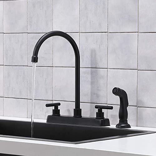 Hotis Modern Matte Black Kitchen Faucet with Side Sprayer, 3 Hole 4