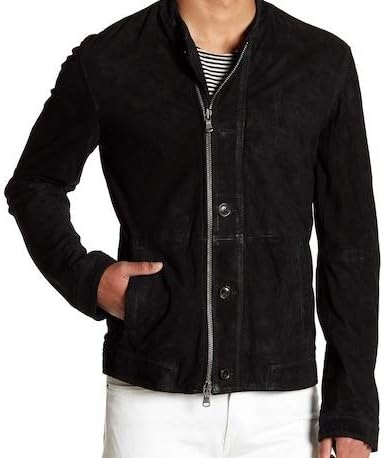 Amazon Men S Motorcycle Style Collarless Black Suede Leather Jacket メンズ バイクスタイルノーカラーブラックスエードレザージャケット コート ジャケット 通販