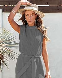 Asskdan Womens Elegant Solid A-Line Sleeveless Slit