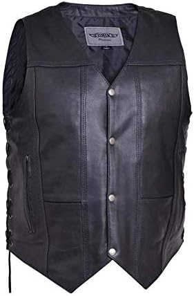 Men's Premium Motorcycle Leather 10-Pocket Vest,Black,Size - 2XL