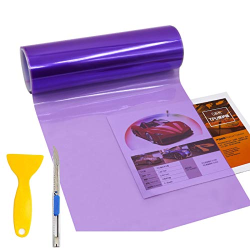 Photo 1 of KOMAS 12” X 48” Tint Vinyl Film Sticker Sheet Roll for Car Headlight, Tail Lights, Fog Lights with Squeegee + Cutter (Glossy Purple)