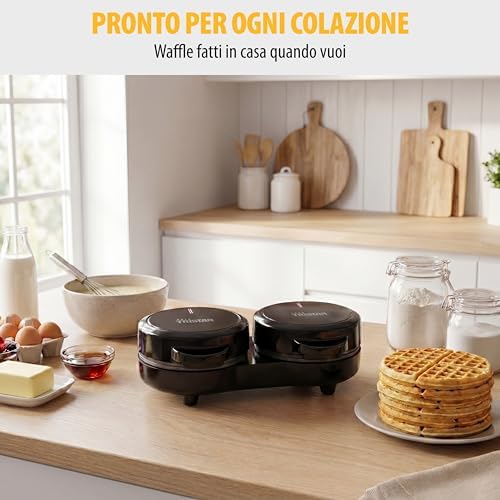Piastra per Waffle Mini Doppia, 2 Waffle per Utilizzo, Potenza 1100 W, Piastre in Alluminio Antiaderenti, Design Compatto, WF-2115