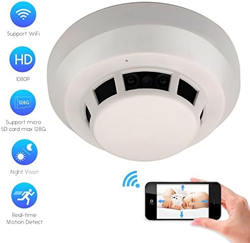 CAMXSW Wifi Spy Camera Smoke Detector HD 1080P Hidden Camera Nanny Cam Mini Video Recorder For Home Security Monitor with Motion Detection Alert Remote View Via Free APP Support Android/IOS