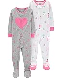 Carter's Girls' Toddler 2-Pack Cotton Footed Pajamas, Ballet/Heart, 2T
