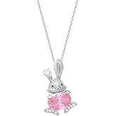 OIDIMS Cute Bunny Rabbit Necklace Cubic Zirconia Crystal Pink Pendant Animal Lovely Funny Jewelry for Women Easter Birthday CZ Dainty Daughter Sister Gift