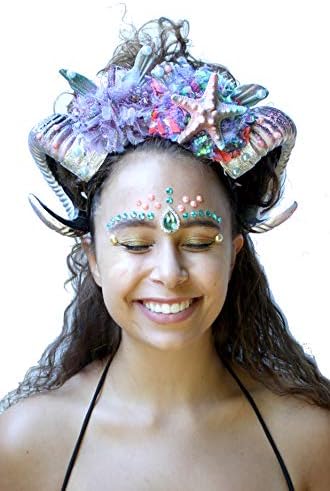 Pastel Fairy Mermaid Queen Rams Horn Headband Flower Crown Starfish and Shells