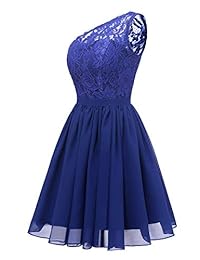 Yexinbridal Vestido de dama de honor corto de un hombro de gasa de encaje vestido de fiesta