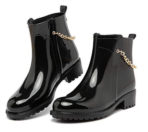 dripdrop Women's Ankle Rain Boots Waterproof Slip On Glossy Short Booties Girls Footwear