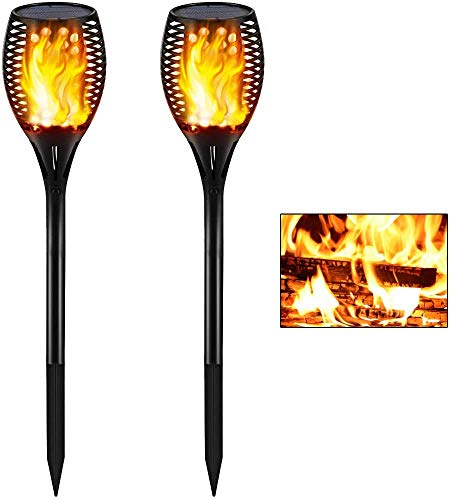 Gold Armour 2 Pack Solar Lights Upgraded - Flickering Flames Torch Solar