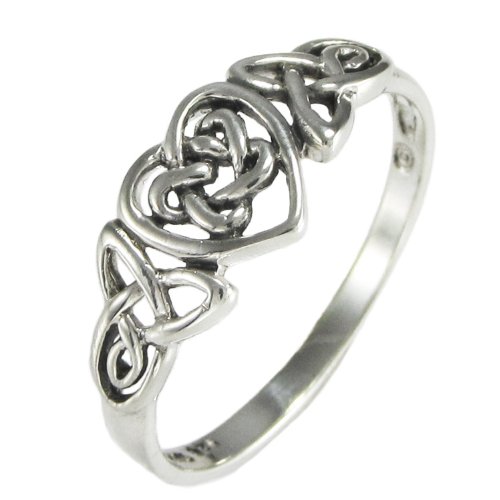 Silver Celtic Knot Triquetra Hidden Pentacle Heart Ring (sz 4-15) sz 8.5