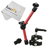 Haoge 11 inch Articulating Friction Magic Arm with Small Clamp Clip for HDMI LCD Monitor LED Light DSLR Camera Video Tripod Flash Lights Microphone TPCAST HTC VIVE Pro Base Station lightinghous Red