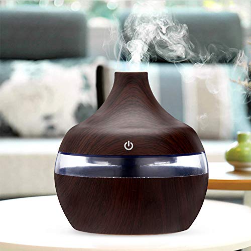 Humidificador Mini - Humidificador de aromaterapia de Primera con Tanque de Agua de 300ml,Humidificador Ultrasónico Silencioso con Niebla Fría, Apagado Automático y Función de Luz Nocturna (marrón)