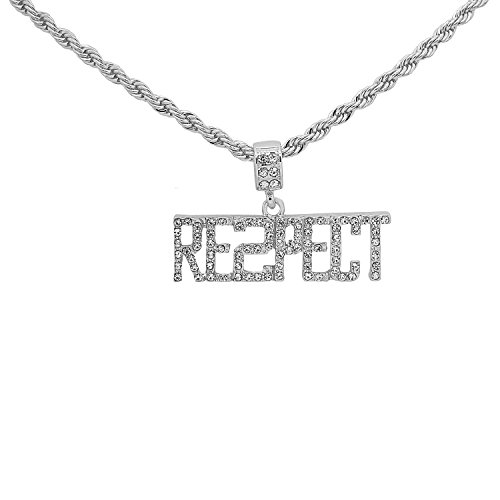 White Gold-Tone Hip Hop Bling Derek Jeter Respect"RE2PECT" Letter Pendant with 24" Rope Chain
