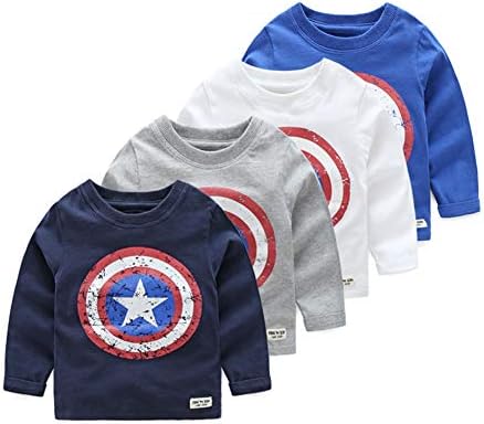 COSLAND Boys Long Sleeve Striped Shirt - Red/White Cotton Blend Tee For Toddlers And Kids