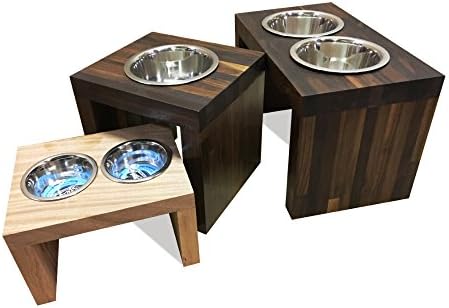 UNFINISHED Solid bamboo natural wood Elevated Dog and Cat Pet Feeder, Single Bowl Raised Stand (2 quart), 1-1/2" thick, 10" x 10" x 7" Tall