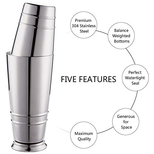 Finneshoky Boston Cocktail-Shaker aus Edelstahl, Bar-Set: 530 ml und 794 ml, Boston-Shaker-Dose, Cocktailsieb, Doppel… – Bild 4
