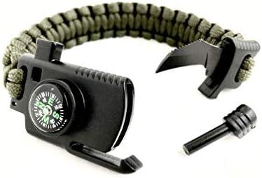 Silver Cardinal Paracod Bracelet with Survival Knife, Wrist Compass, Fire Starter Flint, Emergency Whistle| Survival Bracelet Kit| Tactical Bracelet for Men and Women (Green)