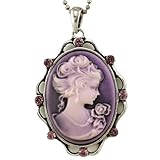 Violet Purple Cameo Pendant Necklace Charm Ladies Women Fashion Jewelry