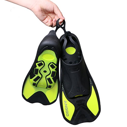 ANGGO Short Dive Fins for Swimming and Snorkeling (Fluorescent Yellow, Small)