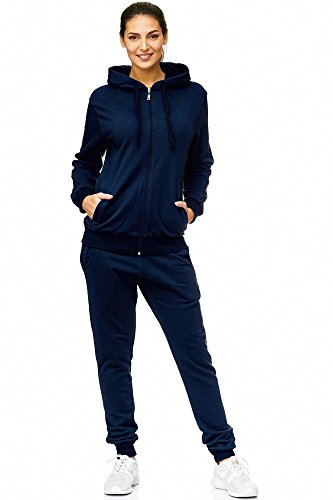 Violento-Damen-Jogging-Anzug-Baumwolle-Trainings-Jacke-mit-Reiverschluss-Hose-mit-Tunnelzug-und-Zugband-Uni-586-S-3XL