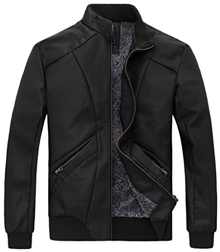 Zshow men s add wool pu faux leather moto jacket casual…