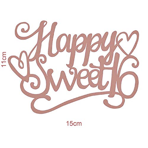 7 Pack Glittery Rose Gold Happy Sweet 16 Birthday Cake Topper, Bling 16th Sixteen Birthday Cupcake Decoration