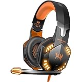 VersionTECH. G2000 Stereo Gaming Headset for Xbox one PS4 PC, Surround Sound Over-Ear Headphones with Noise Cancelling Mic, LED Lights, Volume Control for Laptop Mac PS3 iPad Nintendo Switch - Orange