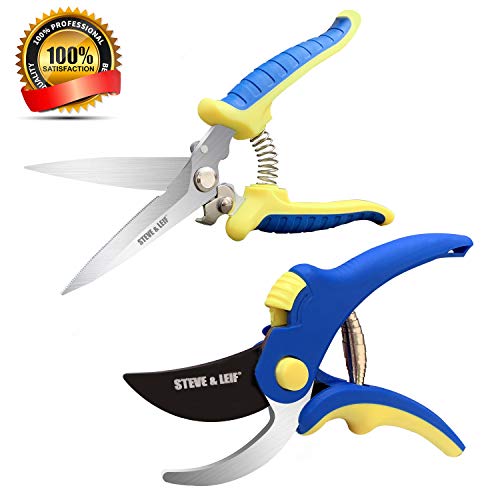 Steve & Leif 2packs Pruning Shears,Heavy Duty Hand Pruner,Professional Garden Shear,Sharp Garden Clippers and Multi-Purpose Pruning Scissors,Garden Scissors