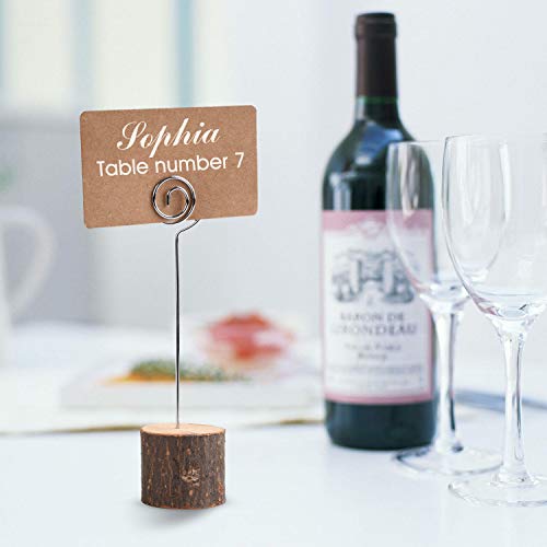 YUENPUN 30 Soportes De Madera Rústica Para Tarjetas – Con 45 Tarjetas De Papel Para Números De Mesa (Boda, Menús, Notas Y Fotos)