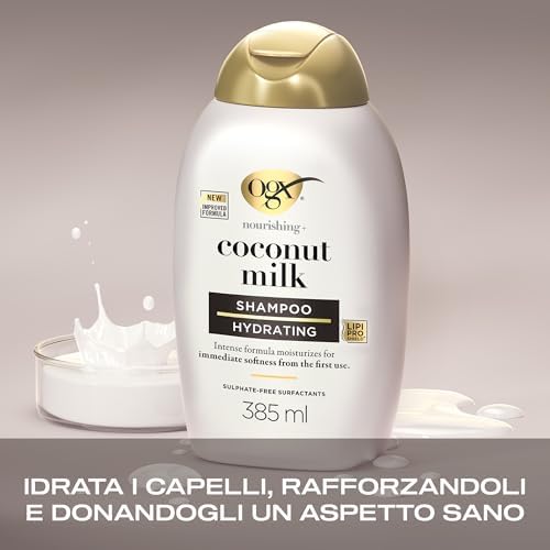 Shampoo Nourishing + Coconut Milk idratante con Latte e Olio di Cocco, Shampoo capelli secchi con effetto districante per capelli morbidi, luminosi e sani, 385 ml