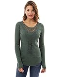 PattyBoutik Women's Crochet Lace Inset Curved Hem Blouse
