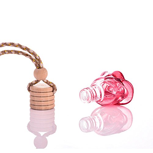 Ownsig Rose Flower Glass Air Freshener Container Bottle with Hanging Rope Fragrance Diffuser for Car or Home Yellow